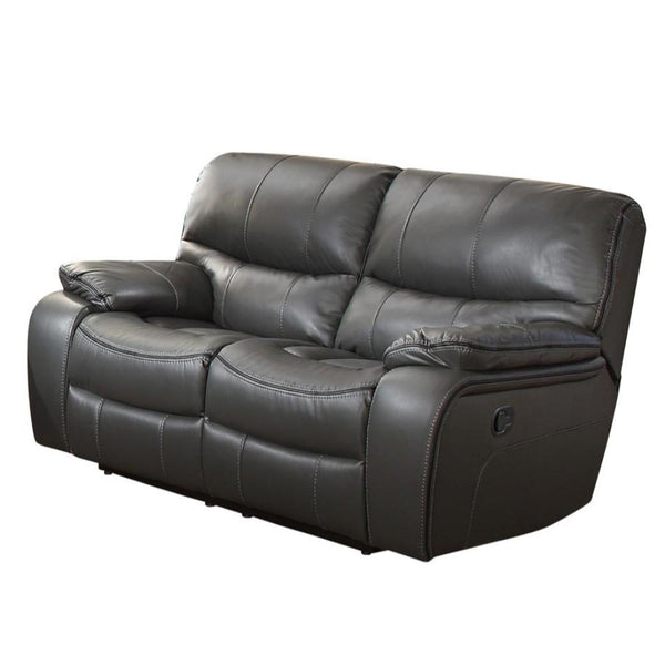 Leather Gel Covered Reclining Loveseat, Gray-Living Room Furniture-Gray-Leather metal-JadeMoghul Inc.