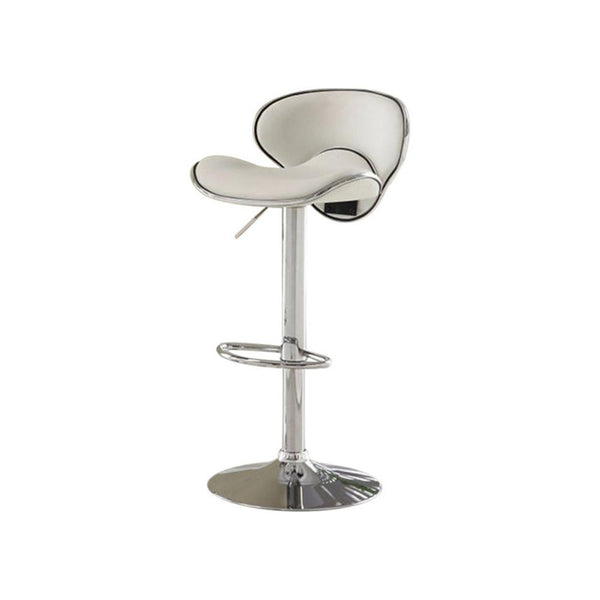 Leather & Metal Bar Stool With Adjustable Height, White