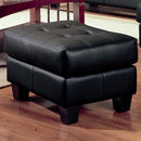 Leather Ottoman With Tufted Seat, Black-Footstools and Ottomans-Black-SOLIDWOOD-JadeMoghul Inc.