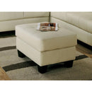 Leather Ottoman With Tufted Seat, Cream-Footstools and Ottomans-Cream-SOLIDWOOD-JadeMoghul Inc.