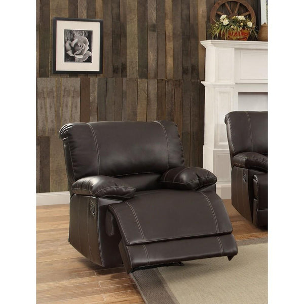 Leather Reclining Chair with Padded Armrest, Dark Brown-Living Room Furniture-Brown-Leather-JadeMoghul Inc.
