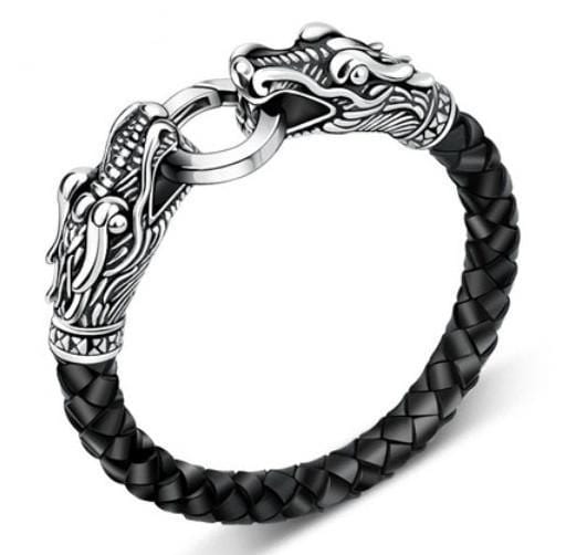 leather Tibetan silver men bracelet titanium fashion male vintage accessories parataxis dragon bracelet men jewelry 2025-BLACK-JadeMoghul Inc.