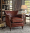 Leather Upholstered Accent Chair With Nail head Trim, Dark Brown-Accent Chairs-Brown-Wood and Leather-JadeMoghul Inc.