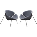 Leather Upholstered Accent Chairs with Angled Metal Legs, Set of Two, Gray and Chrome-Accent Chairs-Gray and Chrome-Metal and Faux Leather-JadeMoghul Inc.