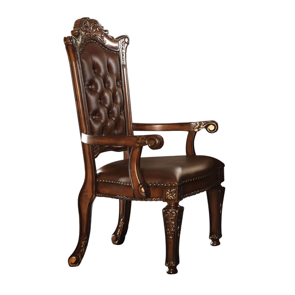 Leather Upholstered Arm Chair in Cherry Brown-Arm Chairs-Brown-Wood and Leather-JadeMoghul Inc.