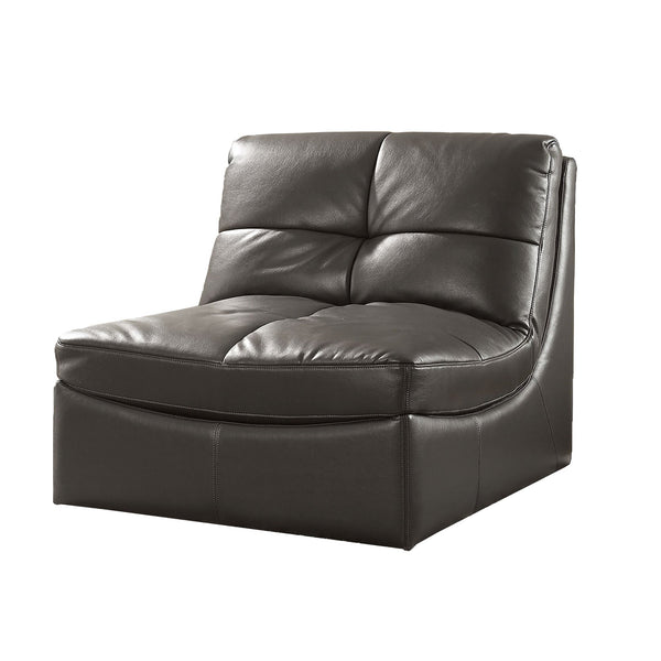 Leather Upholstered Armless Chair With Tufted Seat And Back, Gray-Accent Chairs-Gray-Leather-JadeMoghul Inc.