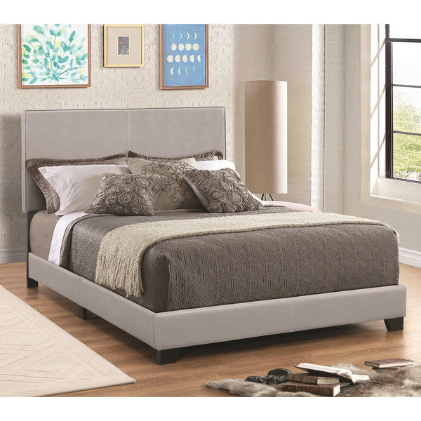 Leather Upholstered California King Size Platform Bed, Gray-Bedroom Furniture-Gray-Leather and Wood-JadeMoghul Inc.