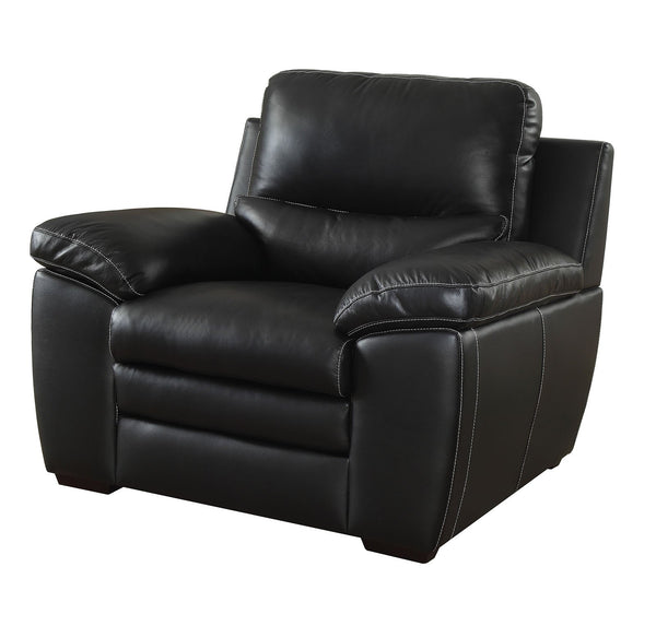 Leather Upholstered Chair With Cushioned Seat And Back, Black-Accent Chairs-Black-Leather And Wood-JadeMoghul Inc.