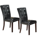 Leather Upholstered Dining Chair With Button Tufted Back Set Of 2 Black-Dining Chairs-Black-Faux leather Solid Rubber Wood S spring-JadeMoghul Inc.