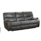 Leather Upholstered Double Reclining Sofa, Gray-Living Room Furniture-Gray-Leather metal-JadeMoghul Inc.