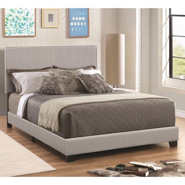 Leather Upholstered Eastern King Size Platform Bed, Gray-Bedroom Furniture-Gray-Leather and Wood-JadeMoghul Inc.