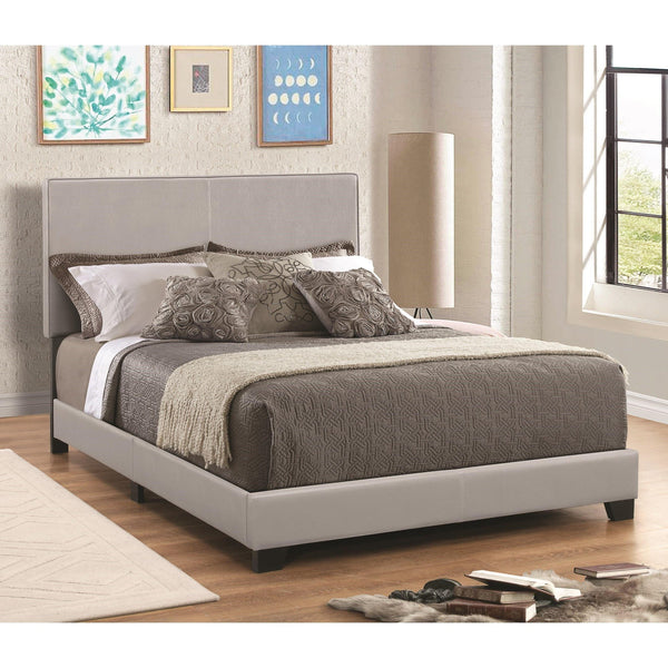 Leather Upholstered Full Size Platform Bed, Gray-Bedroom Furniture-Gray-Leather and Wood-JadeMoghul Inc.