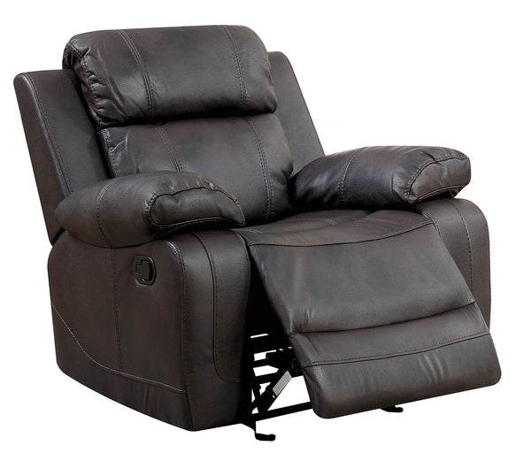 Leather Upholstered Glider Recliner Chair, Brown-Living Room Furniture-Brown-Leather And Metal-JadeMoghul Inc.