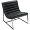 Leather Upholstered Lounge Chair with Channel Tufting Details and Steel Frame, Black and Silver-Accent Chairs-Black and Silver-Faux Leather and steel-JadeMoghul Inc.