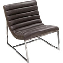 Leather Upholstered Lounge Chair with Channel Tufting Details and Steel Frame, Brown and Silver-Accent Chairs-Gray and Silver-Faux Leather and steel-JadeMoghul Inc.