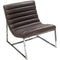 Leather Upholstered Lounge Chair with Channel Tufting Details and Steel Frame, Brown and Silver-Accent Chairs-Gray and Silver-Faux Leather and steel-JadeMoghul Inc.