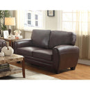 Leather Upholstered Love Seat With Tapered Feet, Dark Brown-Living Room Furniture-Brown-Leather wood-JadeMoghul Inc.