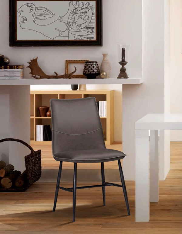Leather Upholstered Metal Chair with Decorative Top Stitching, Latte Brown and Black-Accent Chairs-Brown and Black-Leather and Metal-JadeMoghul Inc.