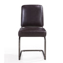 Leather Upholstered Metal Chair with Welting, Brown-Accent Chairs-Brown-Leather and Metal-JadeMoghul Inc.