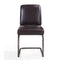 Leather Upholstered Metal Chair with Welting, Brown-Accent Chairs-Brown-Leather and Metal-JadeMoghul Inc.