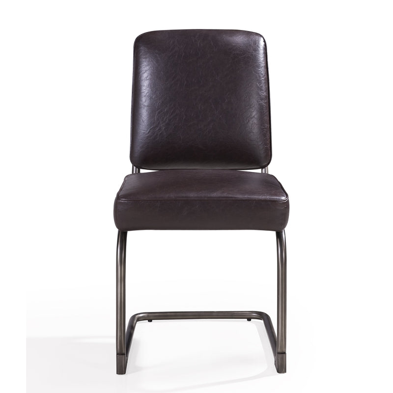 Leather Upholstered Metal Chair with Welting, Brown-Accent Chairs-Brown-Leather and Metal-JadeMoghul Inc.