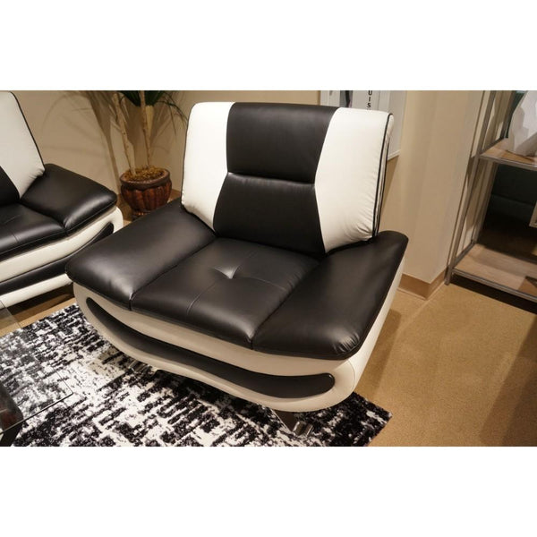 Leather Upholstered Modern Armchair, Black & White-Living Room Furniture-Black & White-Leather-JadeMoghul Inc.