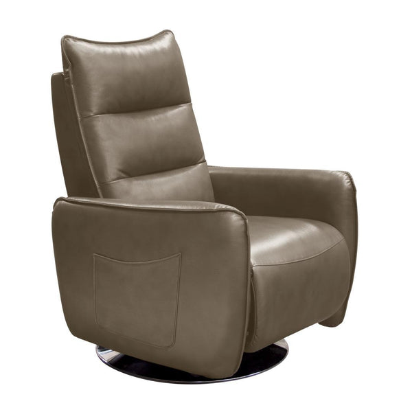 Leather Upholstered Push Back Reclining Accent Chair with Pocket On Side, Brown-Accent Chairs-Brown-Faux Leather-JadeMoghul Inc.