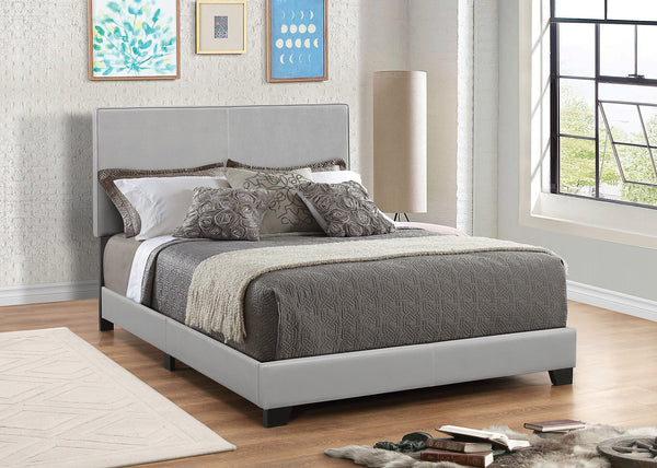 Leather Upholstered Queen Size Platform Bed, Gray-Bedroom Furniture-Gray-Leather and Wood-JadeMoghul Inc.