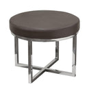 Leather Upholstered Round Accent Stool with Cross Metal Legs, Gray and Chrome-Accent Stools-Gray and Chrome-Metal and Faux Leather-JadeMoghul Inc.