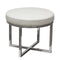 Leather Upholstered Round Accent Stool with Cross Metal Legs, White and Chrome-Accent Stools-White and Chrome-Metal and Faux Leather-JadeMoghul Inc.