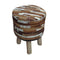 Leather Upholstered Round Armless Stool with Splayed Legs, Ivory and Brown-Accent Stools-Ivory and Brown-Wood and Leather-JadeMoghul Inc.