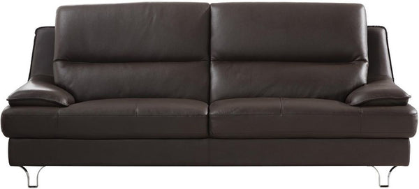 Leather Upholstered Sofa with Spilt Back, Pillow Top Armrest and Steel Feet, Dark Brown-Sofas Sectionals & Loveseats-Brown-Wood, Stainless Steel, Leather-JadeMoghul Inc.