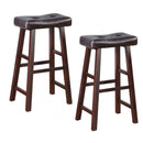 Leather Upholstered Wooden Bar Stools Brown Set Of 2-Vanity Stools and Benches-Brown-Rubber Wood Brown Faux Leather-JadeMoghul Inc.