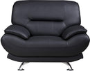 Leather Upholstered Wooden Chair with Bustle Cushion Back and Pillow Top Armrest, Black-Dining Chairs-Black-Wood, Stainless Steel, Leather-JadeMoghul Inc.