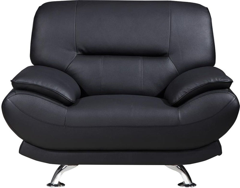 Leather Upholstered Wooden Chair with Bustle Cushion Back and Pillow Top Armrest, Black-Dining Chairs-Black-Wood, Stainless Steel, Leather-JadeMoghul Inc.