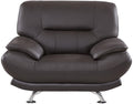 Leather Upholstered Wooden Chair with Bustle Cushion Back and Pillow Top Armrest, Dark Brown-Dining Chairs-Dark Brown-Wood, Stainless Steel, Leather-JadeMoghul Inc.