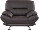Leather Upholstered Wooden Chair with Bustle Cushion Back and Pillow Top Armrest, Dark Brown-Dining Chairs-Dark Brown-Wood, Stainless Steel, Leather-JadeMoghul Inc.