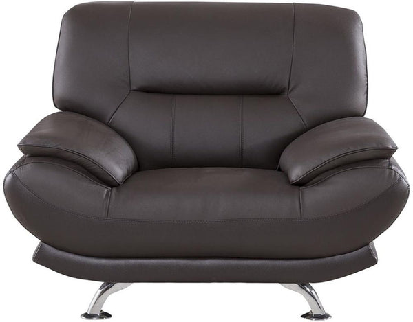 Leather Upholstered Wooden Chair with Bustle Cushion Back and Pillow Top Armrest, Dark Brown-Dining Chairs-Dark Brown-Wood, Stainless Steel, Leather-JadeMoghul Inc.
