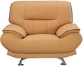 Leather Upholstered Wooden Chair with Bustle Cushion Back and Pillow Top Armrest, Yellow-Dining Chairs-Yellow-Wood, Stainless Steel, Leather-JadeMoghul Inc.