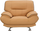 Leather Upholstered Wooden Chair with Bustle Cushion Back and Pillow Top Armrest, Yellow-Dining Chairs-Yellow-Wood, Stainless Steel, Leather-JadeMoghul Inc.