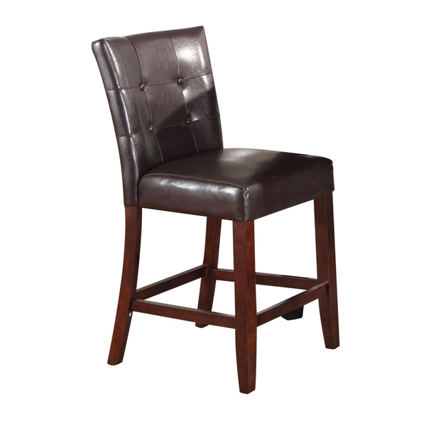 Leather Upholstered Wooden Counter Height Chair, Brown, Set Of 2-Bar Stools & Tables-Brown-Wood & Leather-JadeMoghul Inc.