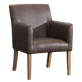 Leather Upholstered Wooden Dining Side Arm Chair, Brown-Arm Chairs-Brown-Wood and Leather-JadeMoghul Inc.