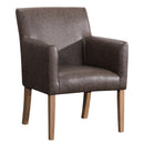 Leather Upholstered Wooden Dining Side Arm Chair, Brown-Arm Chairs-Brown-Wood and Leather-JadeMoghul Inc.
