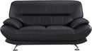 Leather Upholstered Wooden Loveseat with Bustle Cushion Back and Pillow Top Armrest, Black-Sofas Sectionals & Loveseats-Black-Wood, Stainless Steel, Leather-JadeMoghul Inc.