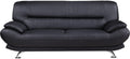 Leather Upholstered Wooden Sofa with Bustle Cushion Back and Pillow Top Armrest, Black-Sofas Sectionals & Loveseats-Black-Wood, Stainless Steel, Leather-JadeMoghul Inc.
