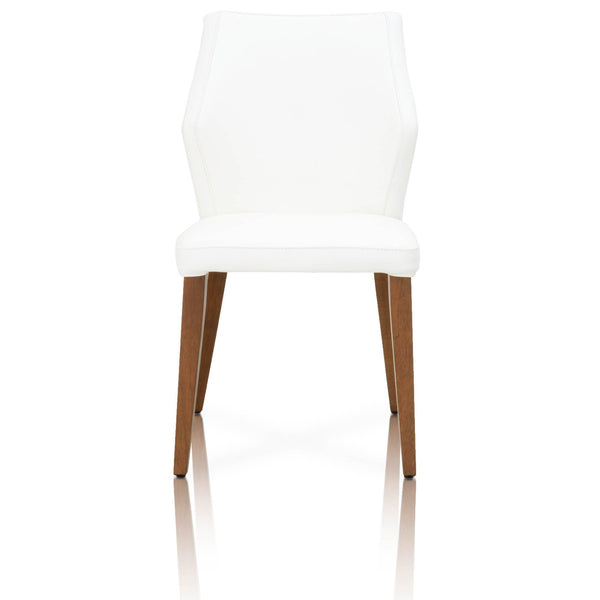 Leather Upholstery Compact Dining Chair With Walnut legs, Alabaster, Set Of Two-Dining Chairs-White-Wood Leather and Foam-JadeMoghul Inc.