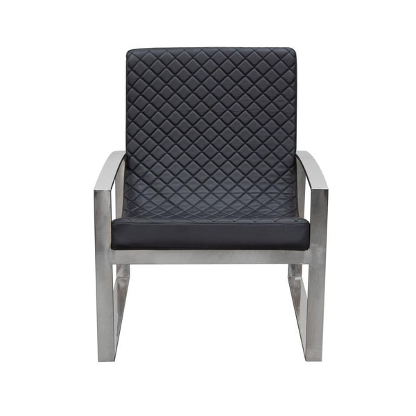Leatherette Accent Chair with Diamond Quilted Pattern Seat and Back, Black and Silver-Accent Chairs-Black and Silver-Faux Leather and Stainless Steel-JadeMoghul Inc.