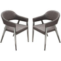 Leatherette Accent Chair with Stainless Steel Tapered Feet, Gray and Silver, Pack of Two-Accent Chairs-Gray and Silver-Faux Leather and Stainless Steel-JadeMoghul Inc.