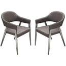 Leatherette Accent Chair with Stainless Steel Tapered Feet, Gray and Silver, Pack of Two-Accent Chairs-Gray and Silver-Faux Leather and Stainless Steel-JadeMoghul Inc.