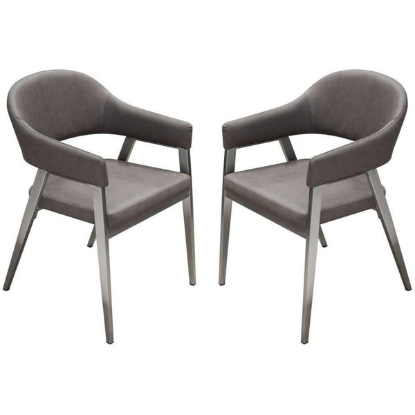 Leatherette Accent Chair with Stainless Steel Tapered Feet, Gray and Silver, Pack of Two-Accent Chairs-Gray and Silver-Faux Leather and Stainless Steel-JadeMoghul Inc.